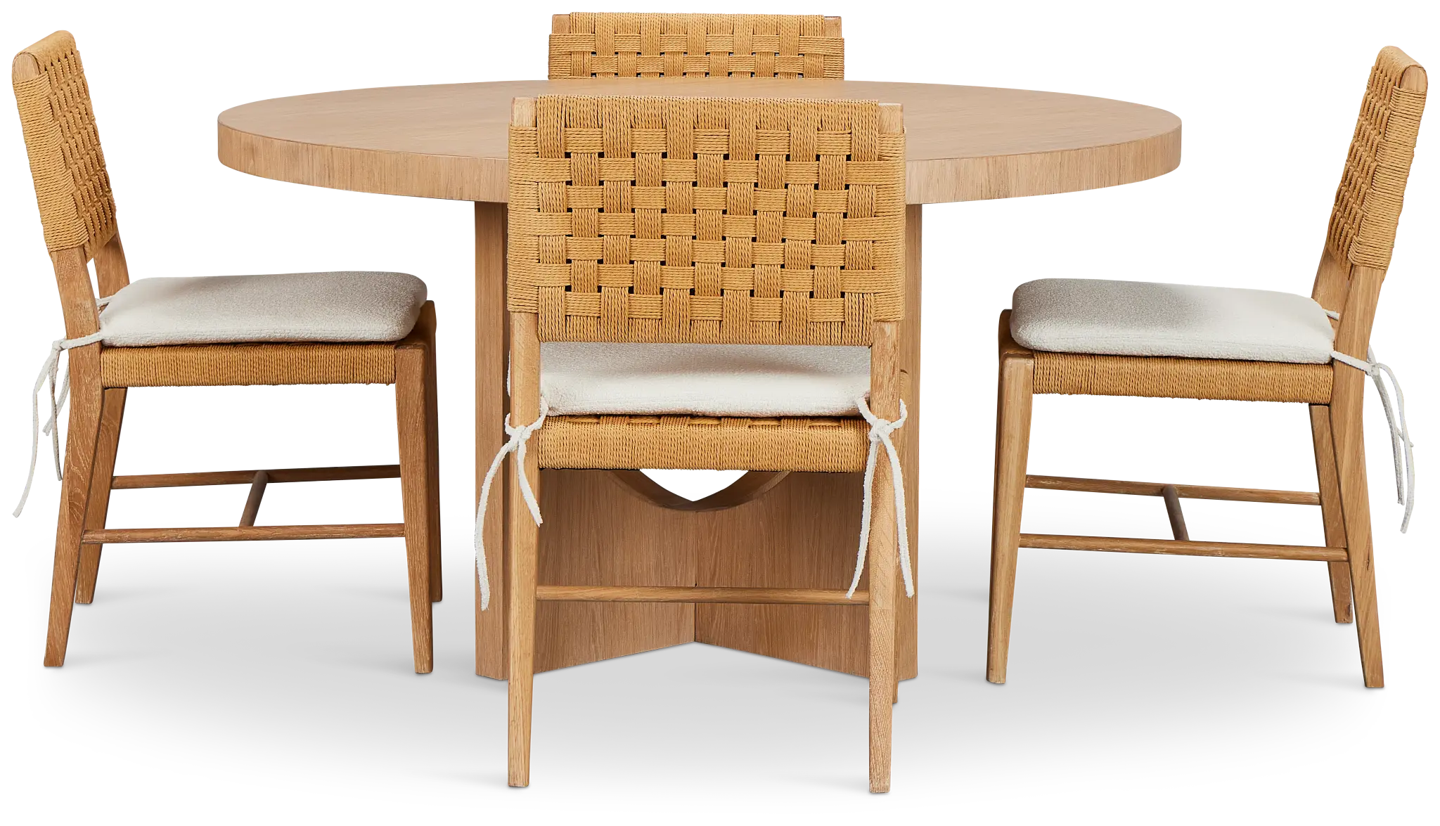 Malibu Light Tone Wood Round Table & 4 Woven Chairs Malibu Light Tone Wood Round Table & 4 Woven Chairs