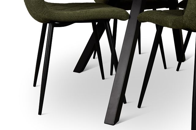 Lynden Light Tone Round Table & 4 Green Upholstered Side Chairs