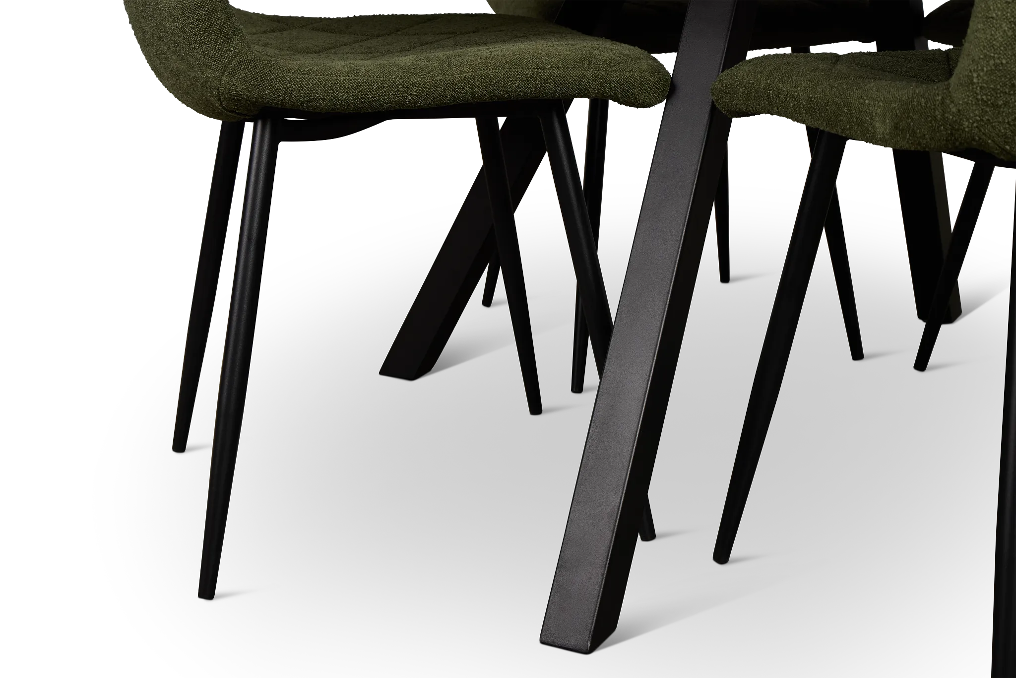 Lynden Light Tone Round Table & 4 Green Upholstered Side Chairs