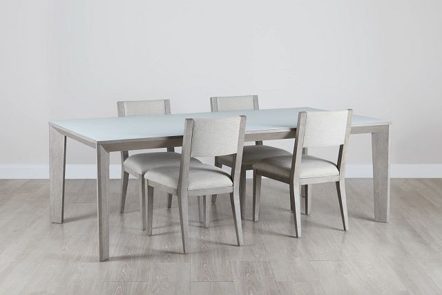Rio Glass Rect Table & 4 Wood Chairs