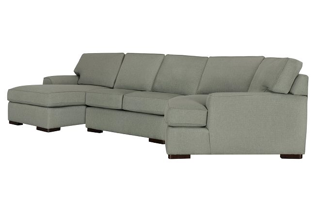 Austin Green Fabric Left Facing Chaise Cuddler Sectional