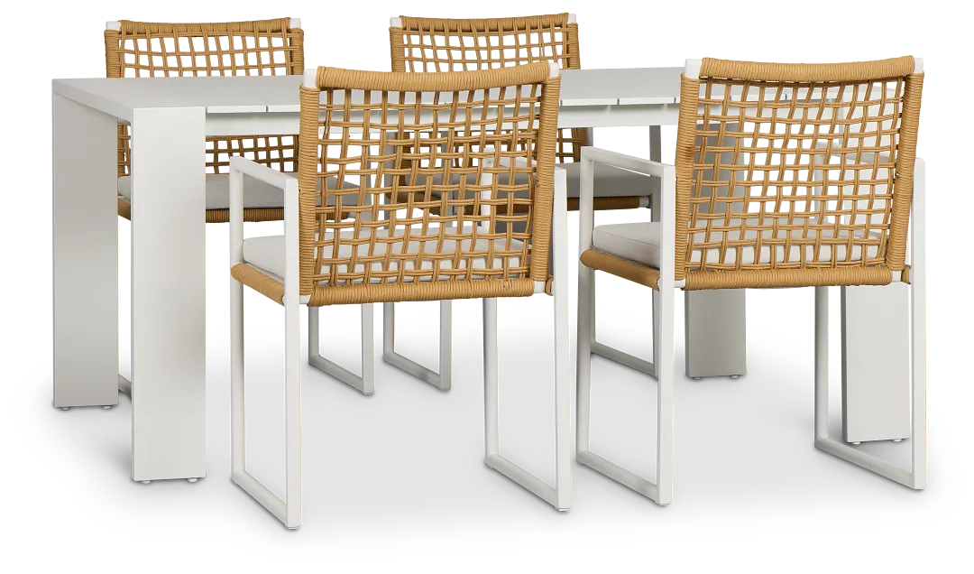 Sunrise White 65" Rectangular Table & 4 Aluminum Arm Chairs