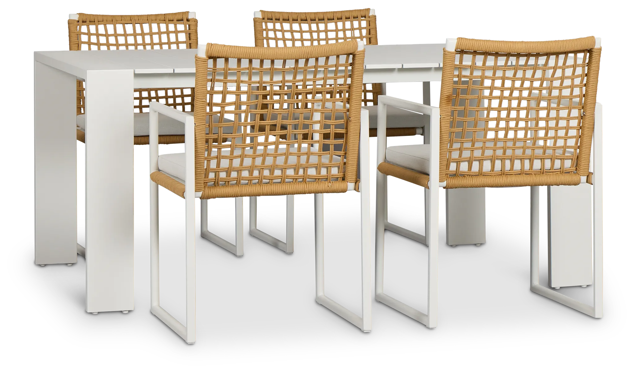 Sunrise White 65" Rectangular Table & 4 Aluminum Arm Chairs