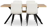 Lynden Light Tone Rect Table & 4 White Upholstered Side Chairs