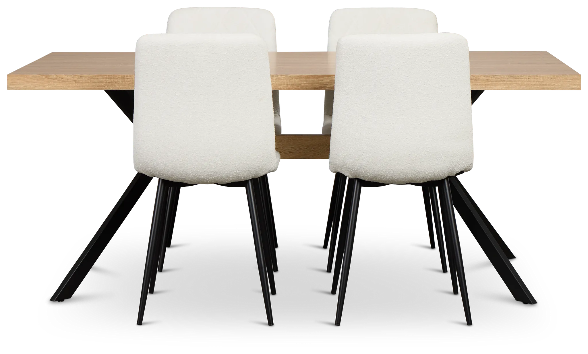 Lynden Light Tone Rect Table & 4 White Upholstered Side Chairs