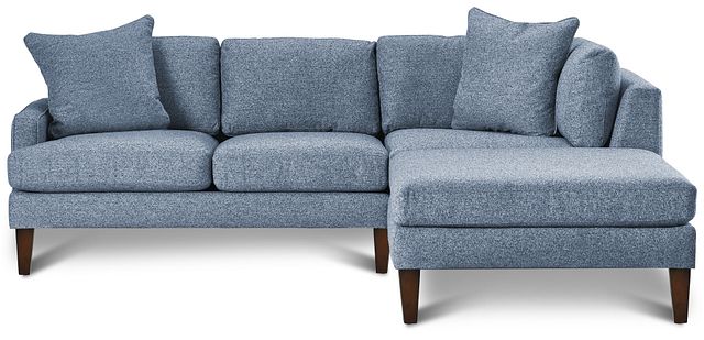 Morgan Blue Fabric Small Right Bumper Sectional W/ Wood Legs (3)