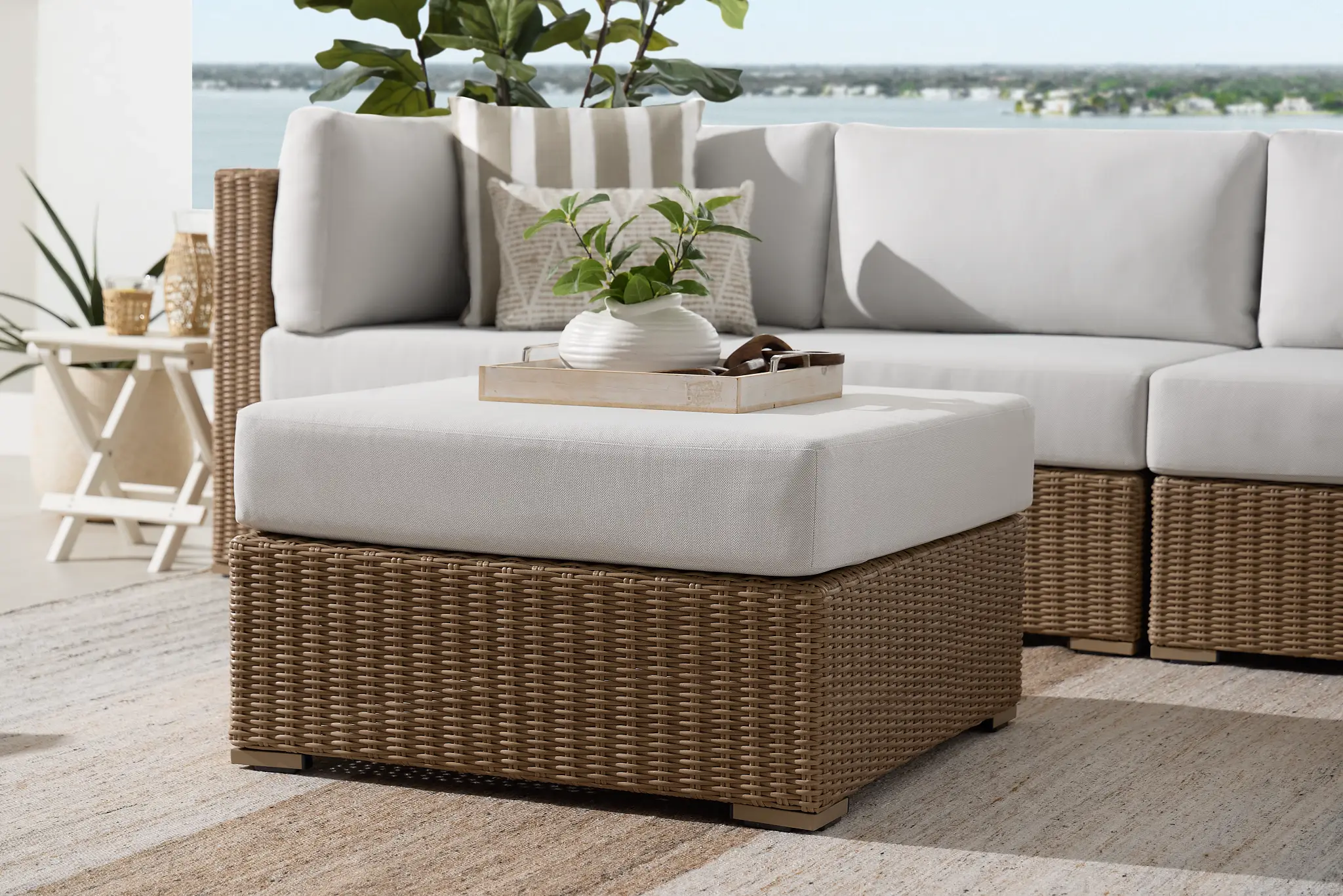 Montecito Light Tone Large Ottoman With Light Beige Cushions Montecito Light Tone Large Ottoman With Light Beige Cushions