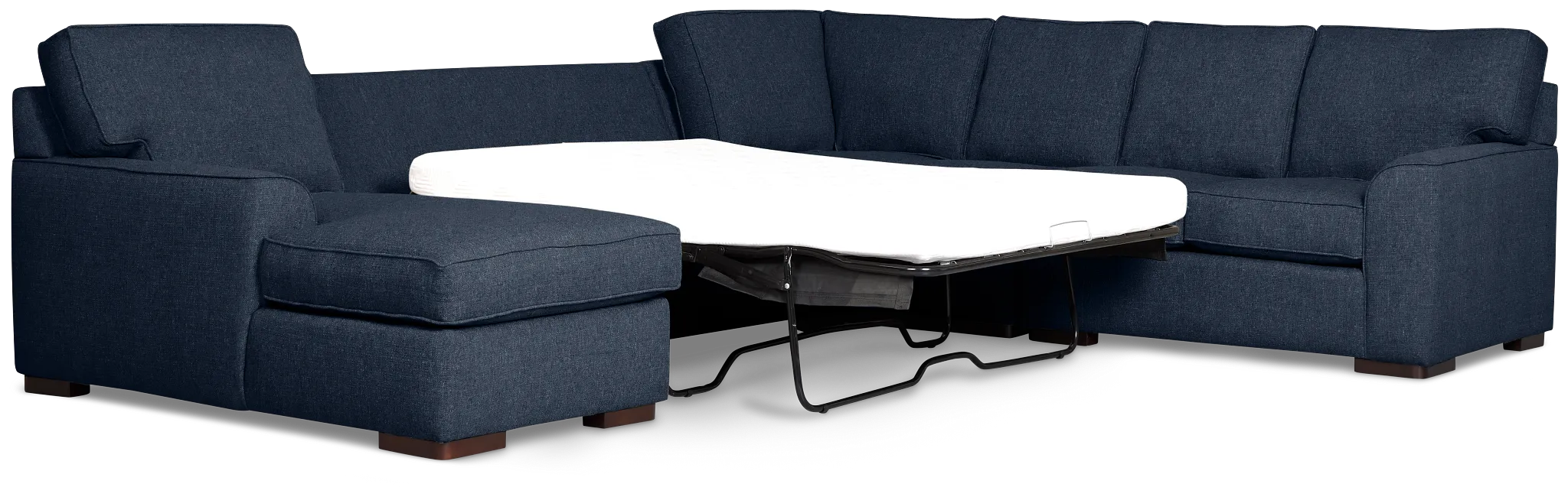 Sinclair Dark Blue Fabric Left Chaise Cooling Memory Foam Sleeper Sectional