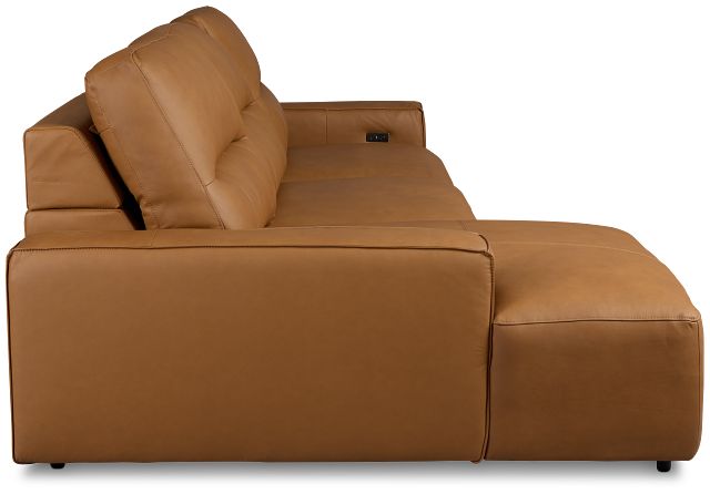 Rudy Brown Lthr/vinyl Left Dual Power Extension Chaise Sectional