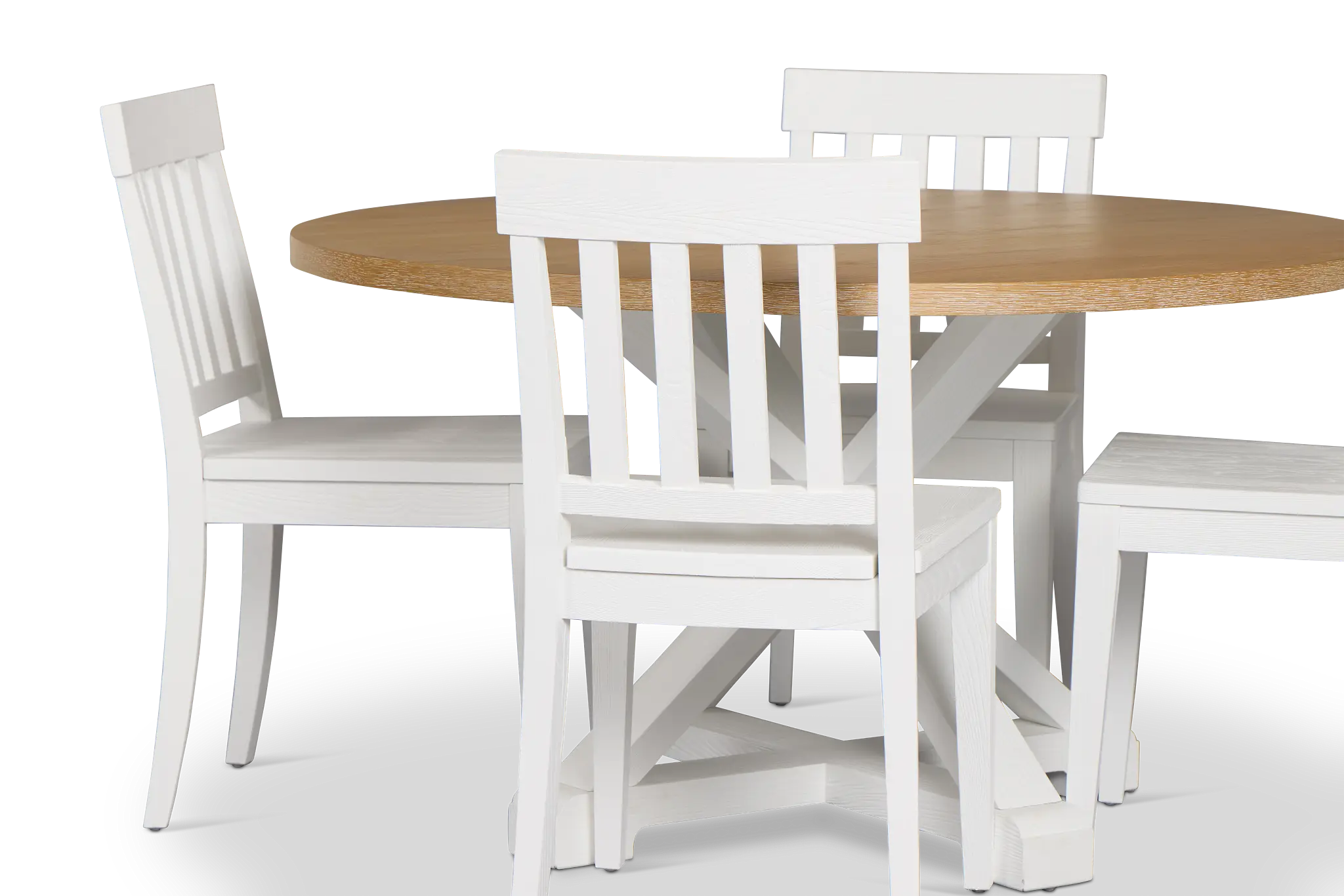Nantucket Two-tone Pine Round Table & 4 White Chairs Nantucket Two-tone Pine Round Table & 4 White Chairs
