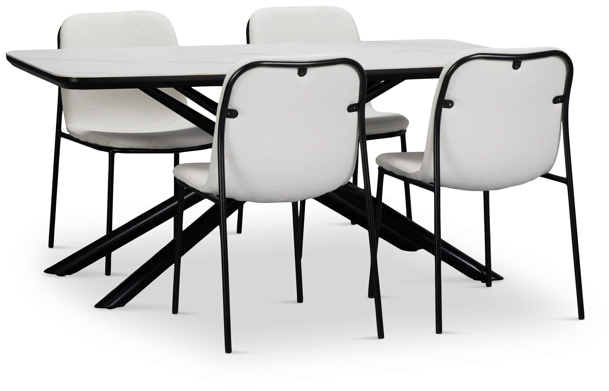 Palos White Rect Table & 4 White Upholstered Chairs