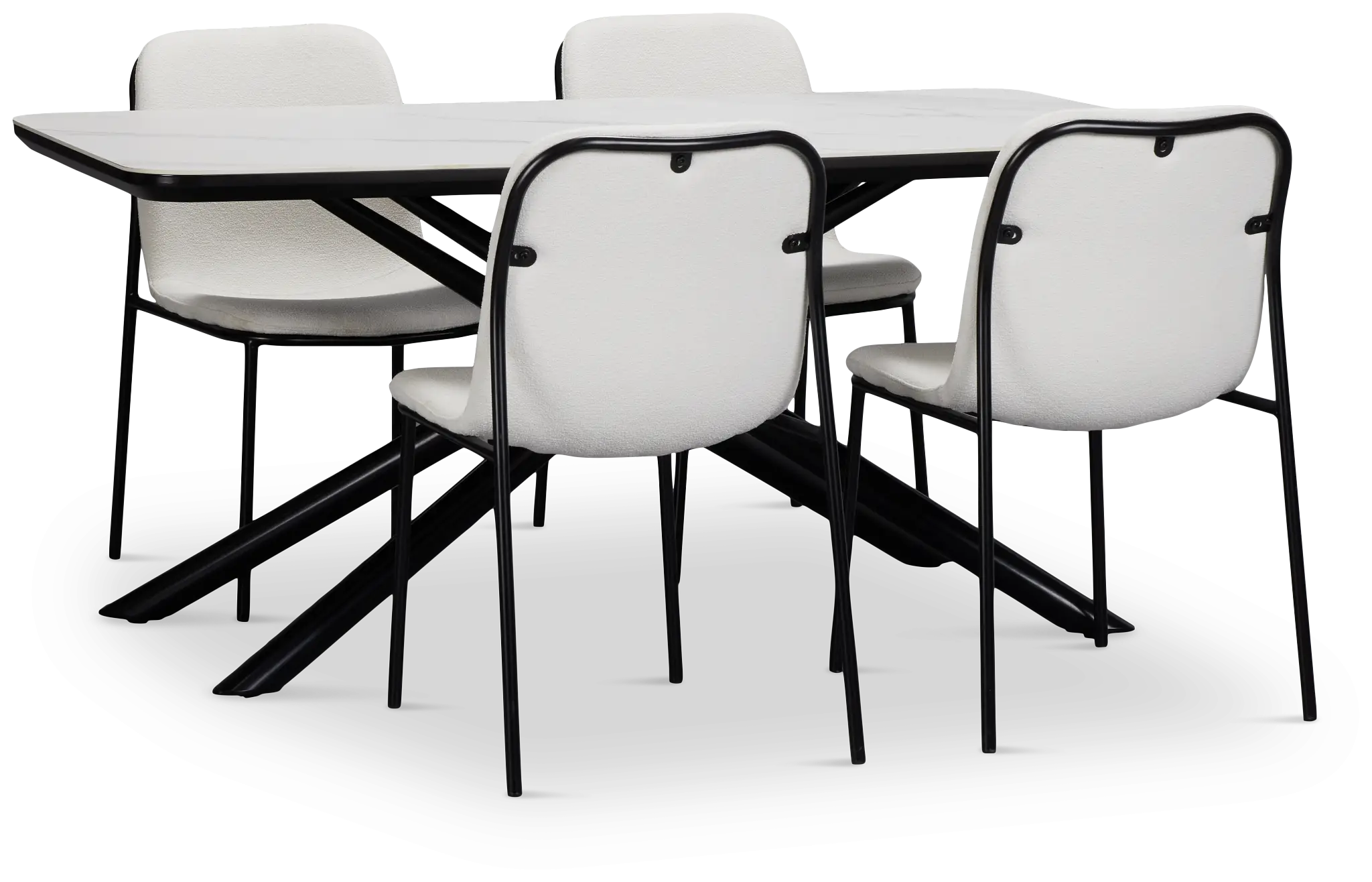 Palos White Rect Table & 4 White Upholstered Chairs Palos White Rect Table & 4 White Upholstered Chairs