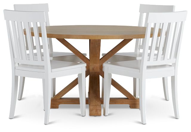 Nantucket Light Tone Round Table & 4 White Wood Chairs (2)