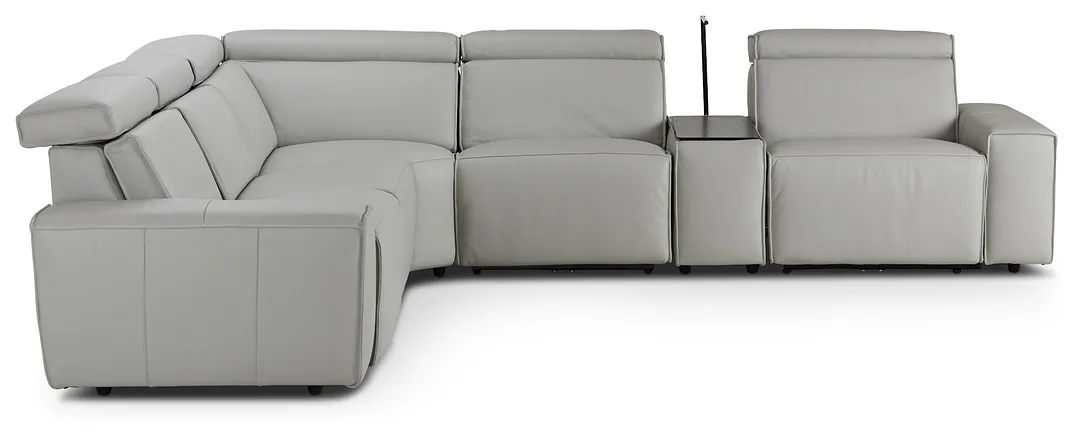 Carmelo Gray Leather Medium Triple Power 2-arm Sectional