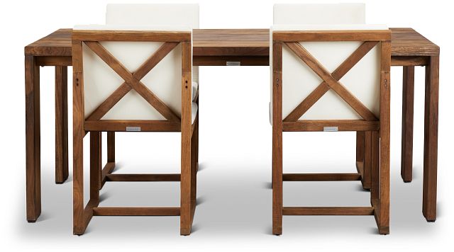 Linear 70" White 70" Teak Table & 4 Cushioned Side Chairs