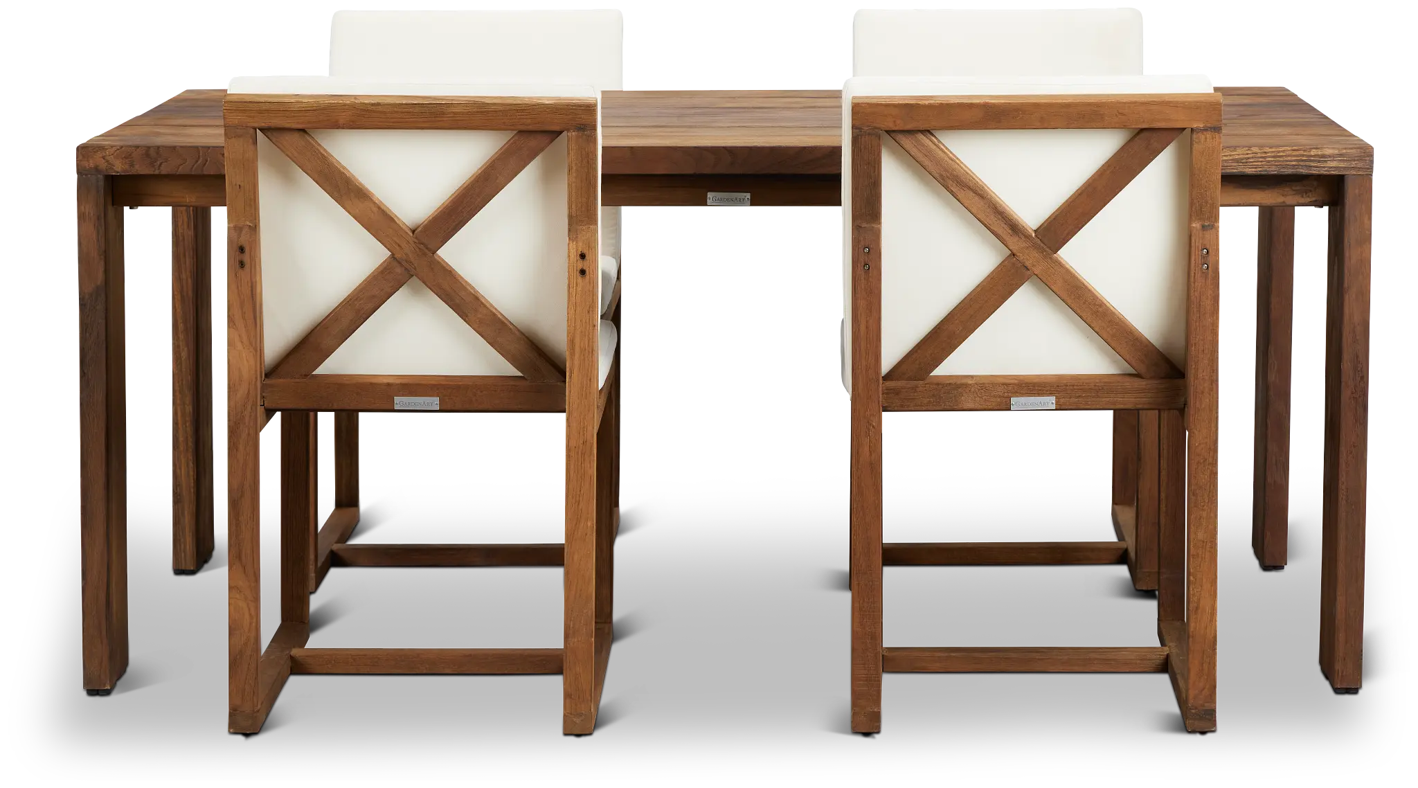Linear 70" White 70" Teak Table & 4 Cushioned Side Chairs Linear 70" White 70" Teak Table & 4 Cushioned Side Chairs