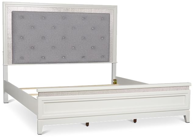 Alessandria White Uph Panel Bed With Lights