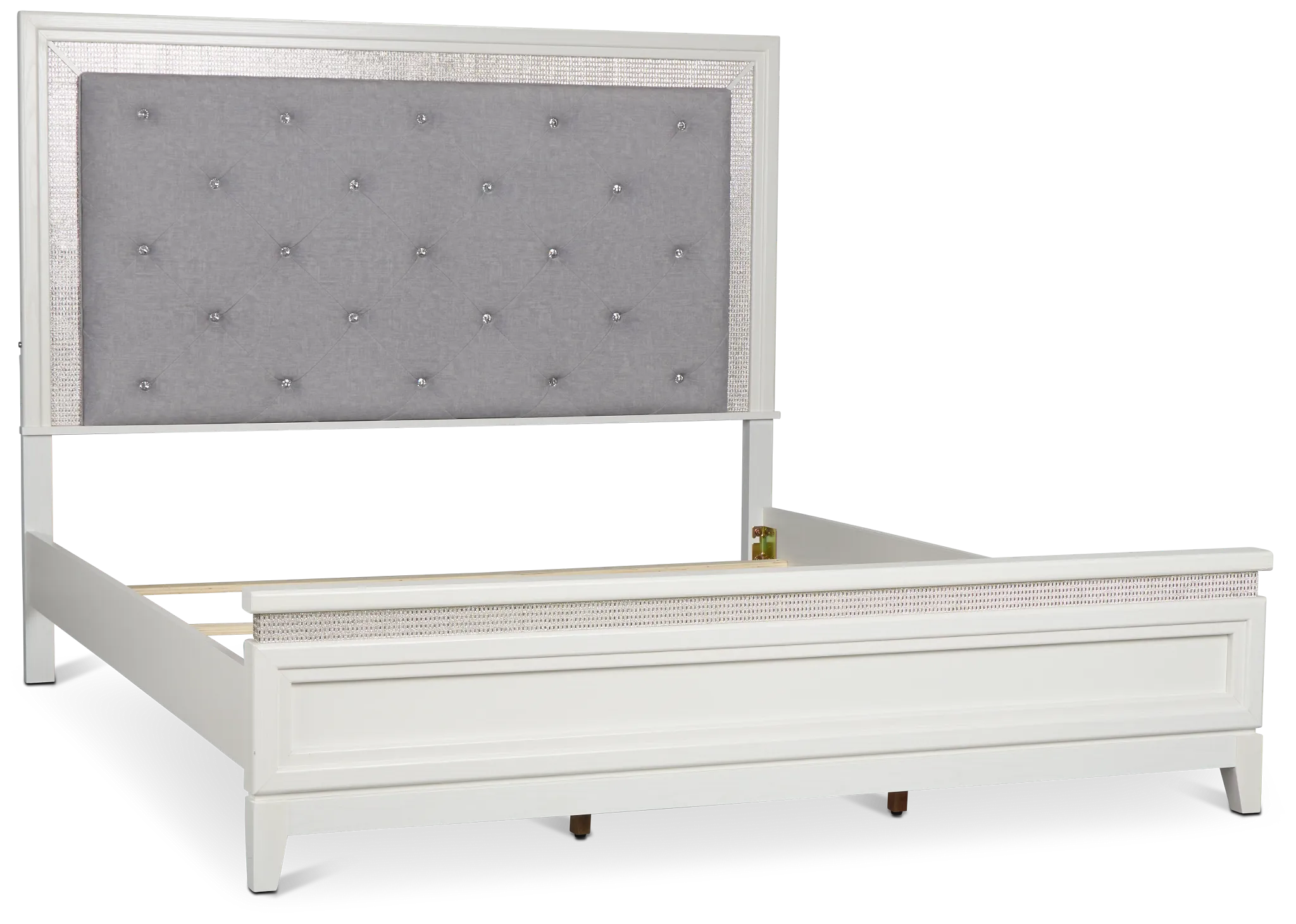 Alessandria White Uph Panel Bed With Lights