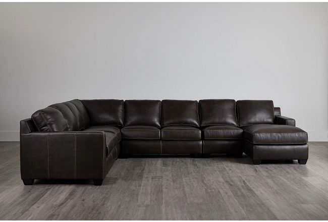 Carson Dark Brown Leather Large Right Chaise Memory Foam Sleeper Sectional
