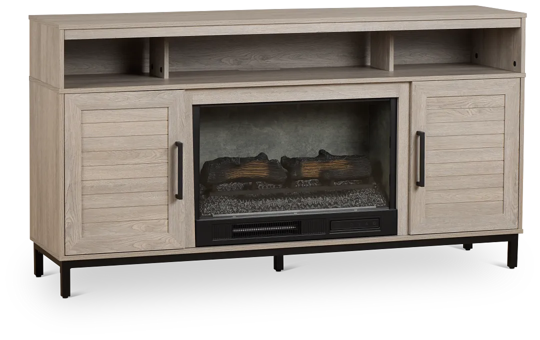 Brandon Light Gray 60" Tv Stand With Fireplace Insert