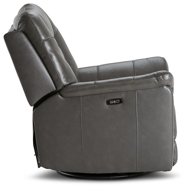 Owen Dark Gray Leather Power Glider Recliner With Power Headrest