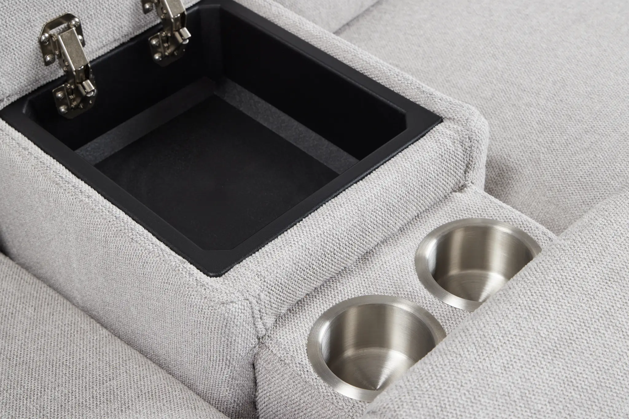 Callum Light Gray Fabric Medium Dual Power 2-arm Reclining Sectional Callum Light Gray Fabric Medium Dual Power 2-arm Reclining Sectional