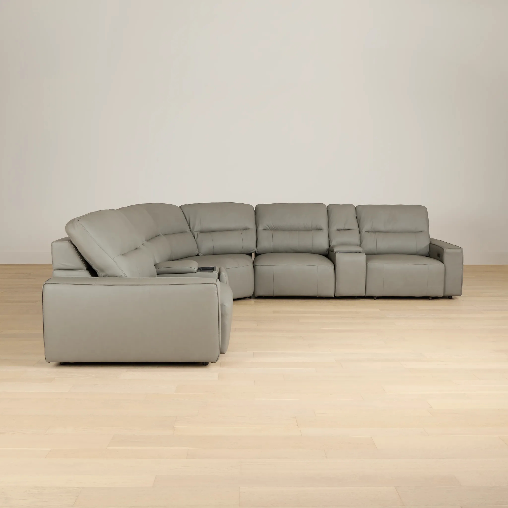 Rudy Gray Lthr/vinyl Large Dual Power 2 Arm Extension Chaise Sectional