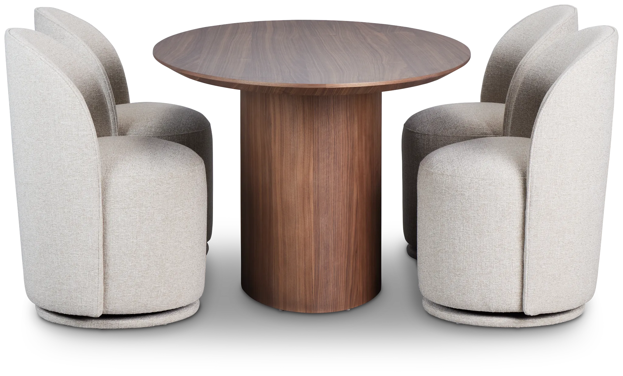 Nomad Mid Tone 78" Round Table & 4 Beige Upholstered Chairs