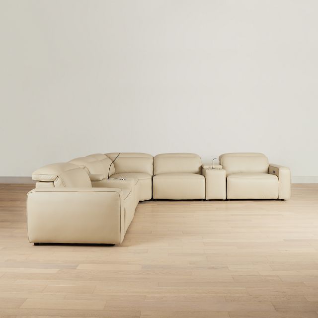 Tidal Beige Lthr/vinyl Large Dual Power Reclining Two-arm Sectional