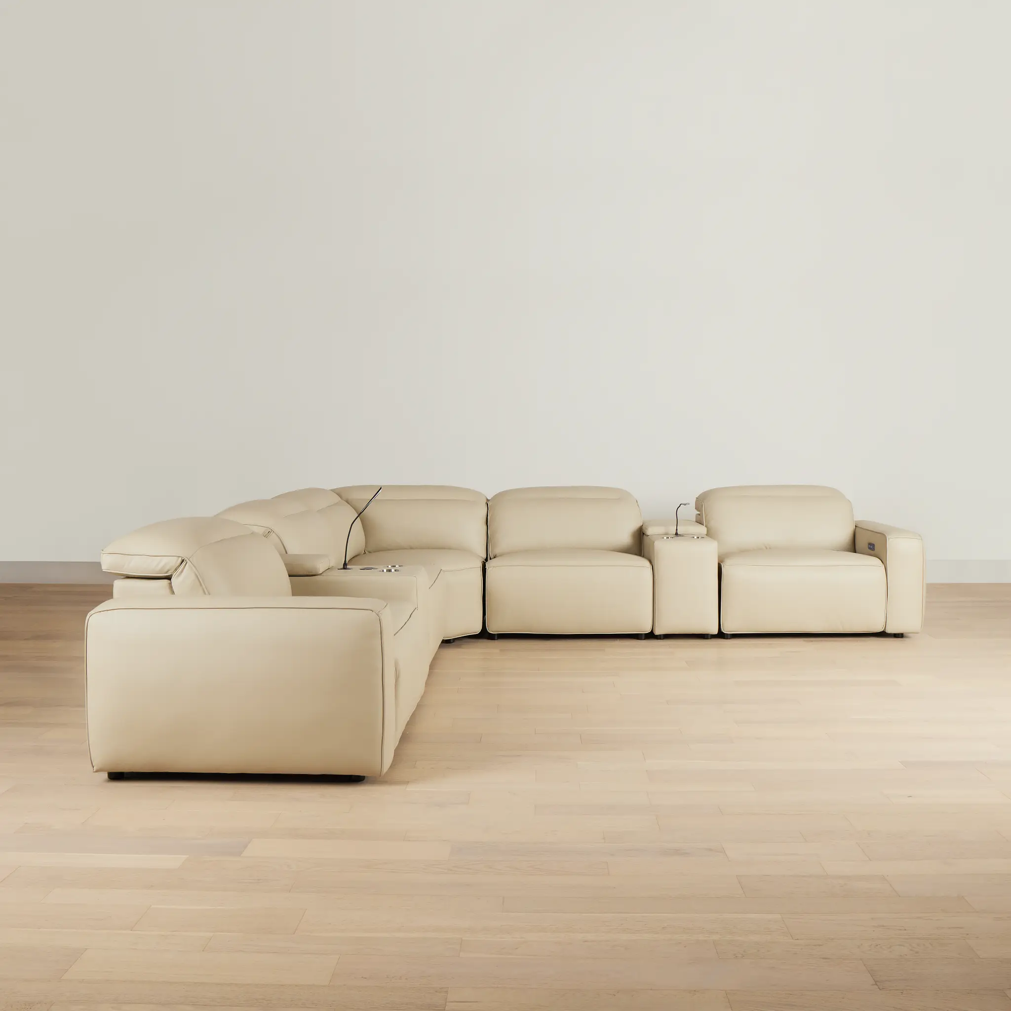 Tidal Beige Lthr/vinyl Large Dual Power Reclining Two-arm Sectional Tidal Beige Lthr/vinyl Large Dual Power Reclining Two-arm Sectional
