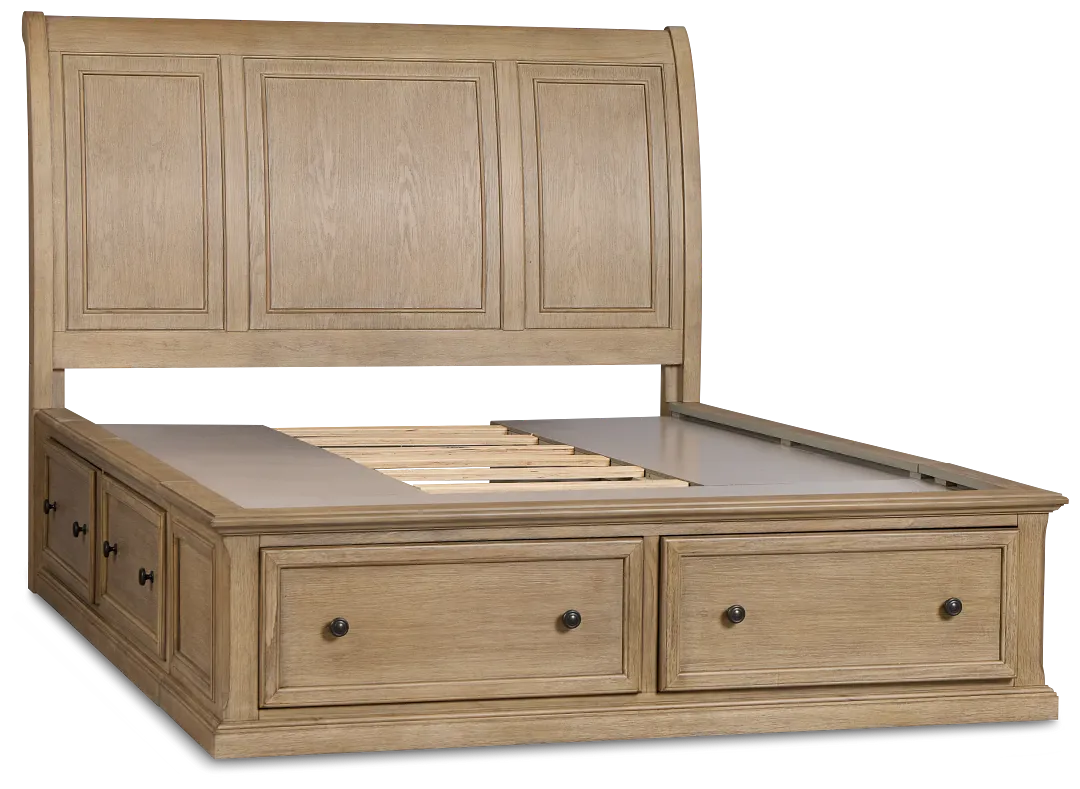Galveston Light Tone Sleigh Storage Bed