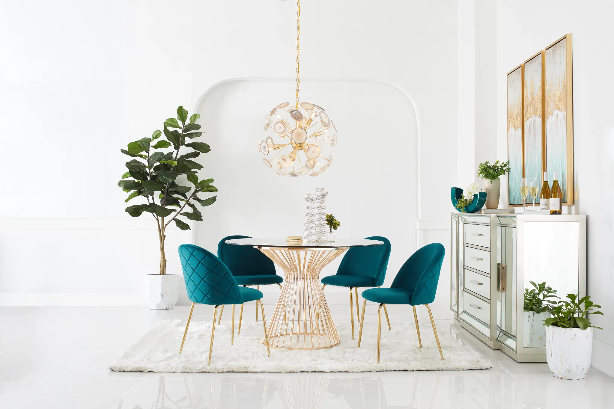 Capri Dark Teal Velvet Upholstered Side Chair W/ Gold Legs