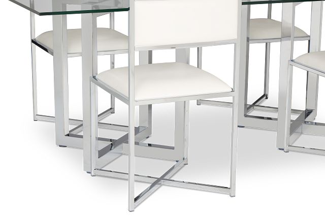 Amalfi White Glass Rectangular Table & 4 Upholstered Chairs