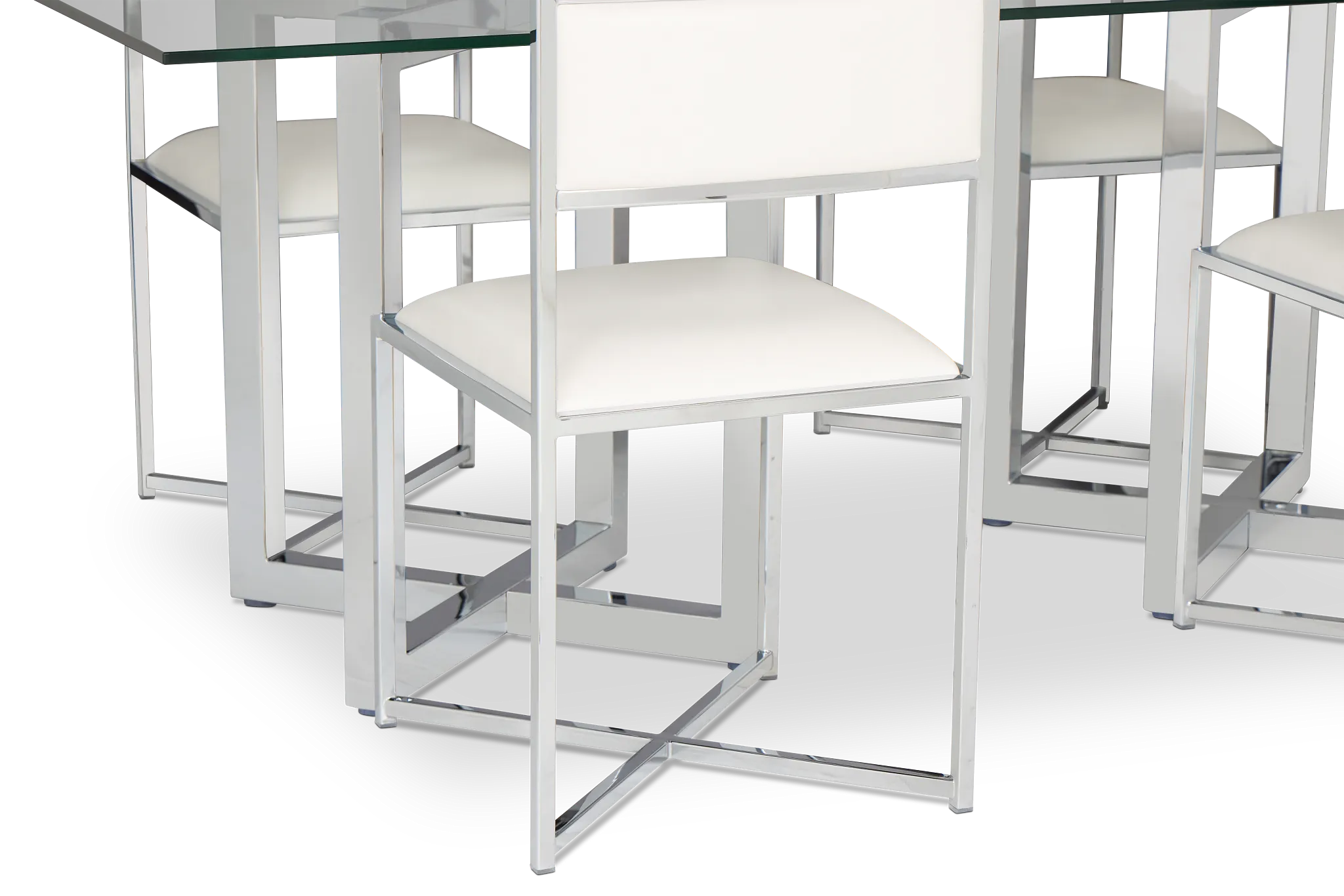 Amalfi White Glass Rectangular Table & 4 Upholstered Chairs