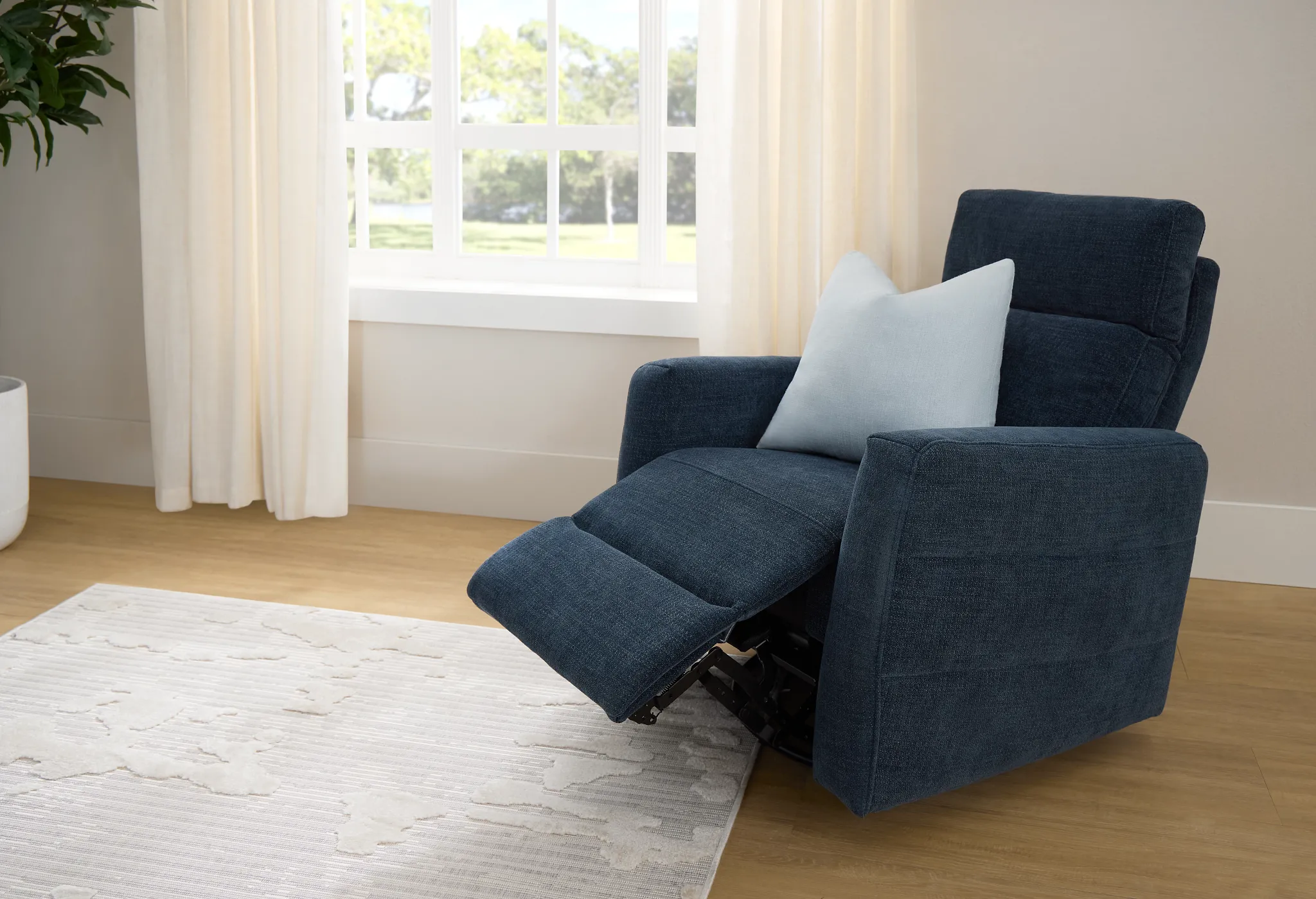 Rae Dark Blue Fabric Power Swivel Glider Recliner