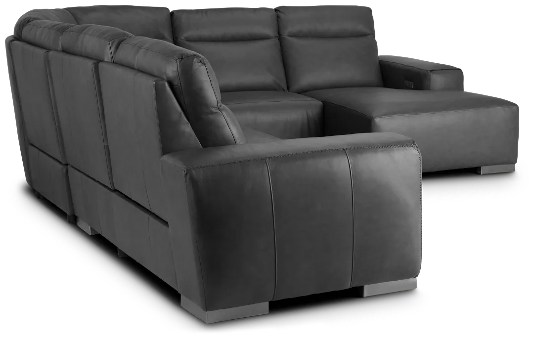 Elba Dark Gray Leather Large Dual Power Right Chaise Sectional