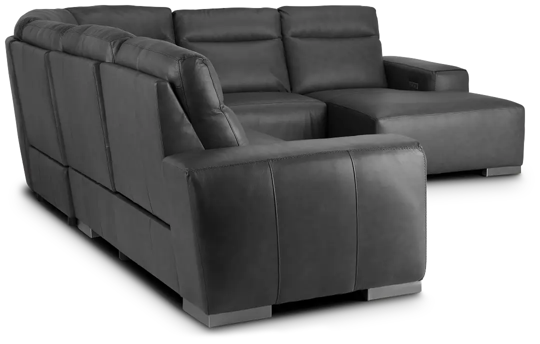 Elba Dark Gray Leather Large Dual Power Right Chaise Sectional Elba Dark Gray Leather Large Dual Power Right Chaise Sectional