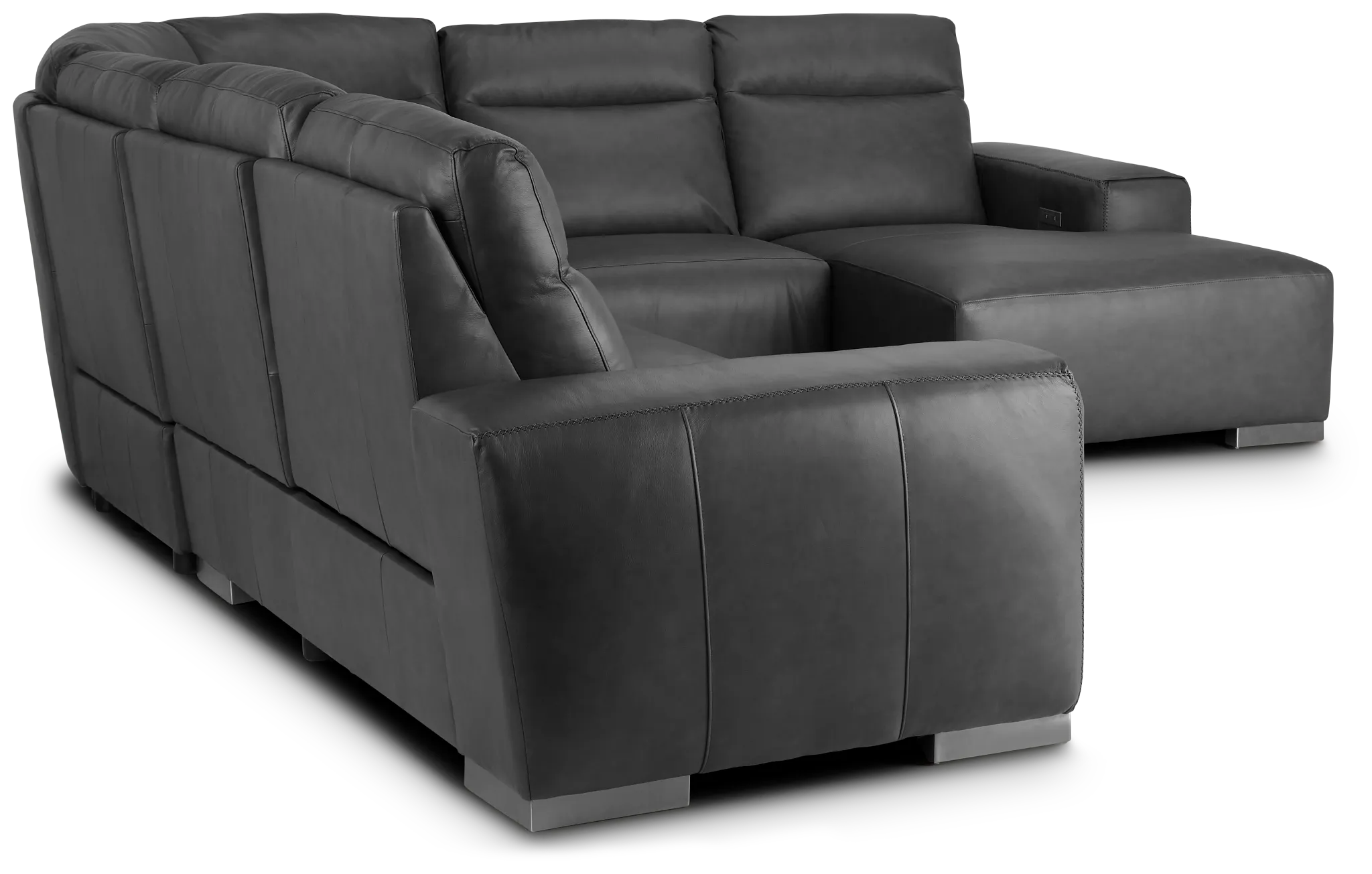 Elba Dark Gray Leather Large Dual Power Right Chaise Sectional