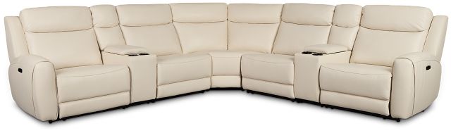 Walker Ivory Lthr/vinyl Large Triple Power Reclining Two-arm Sectional