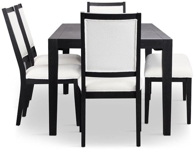 Alden Black Rect Table, 4 Chairs & Bench