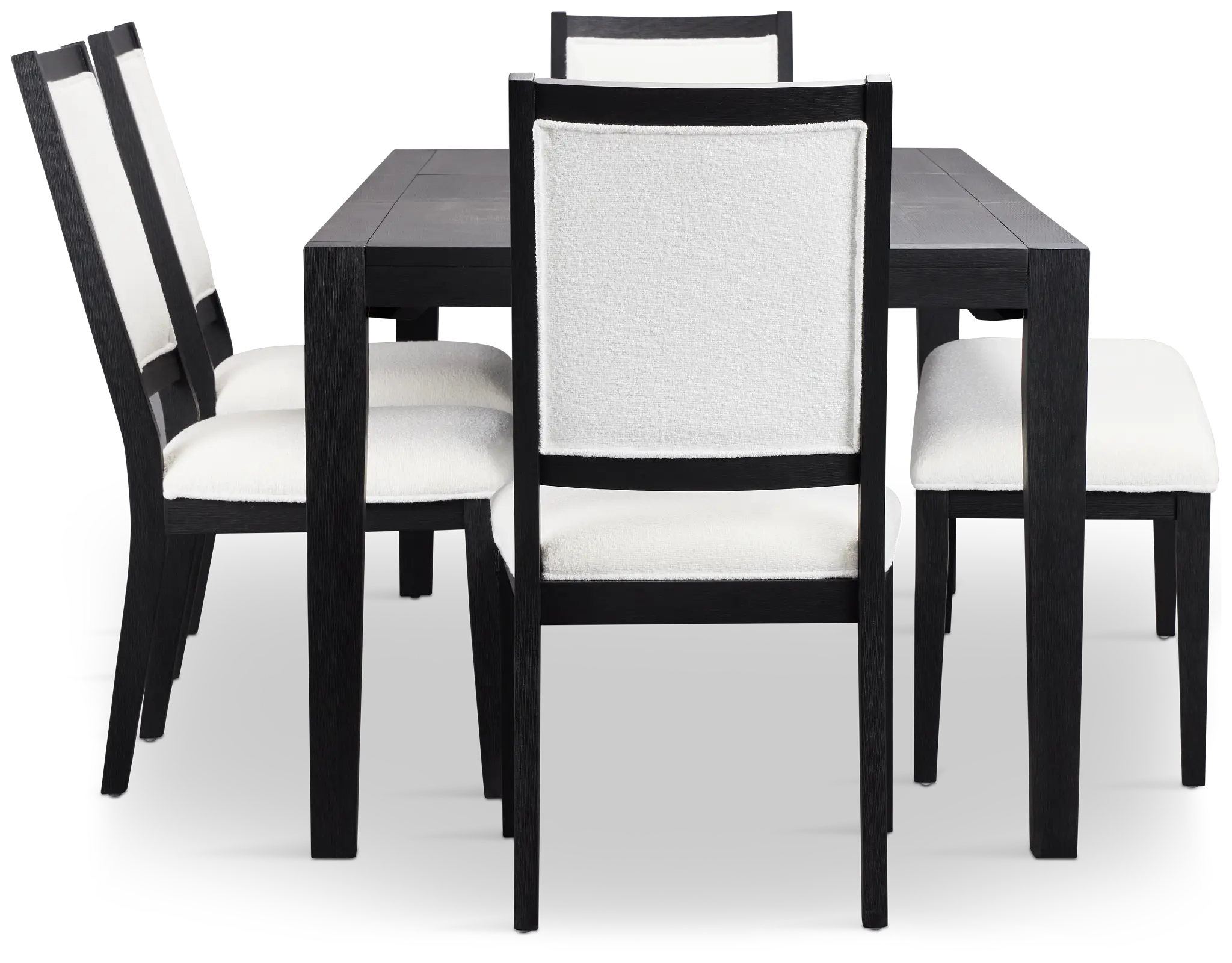 Alden Black Rect Table, 4 Chairs & Bench Alden Black Rect Table, 4 Chairs & Bench