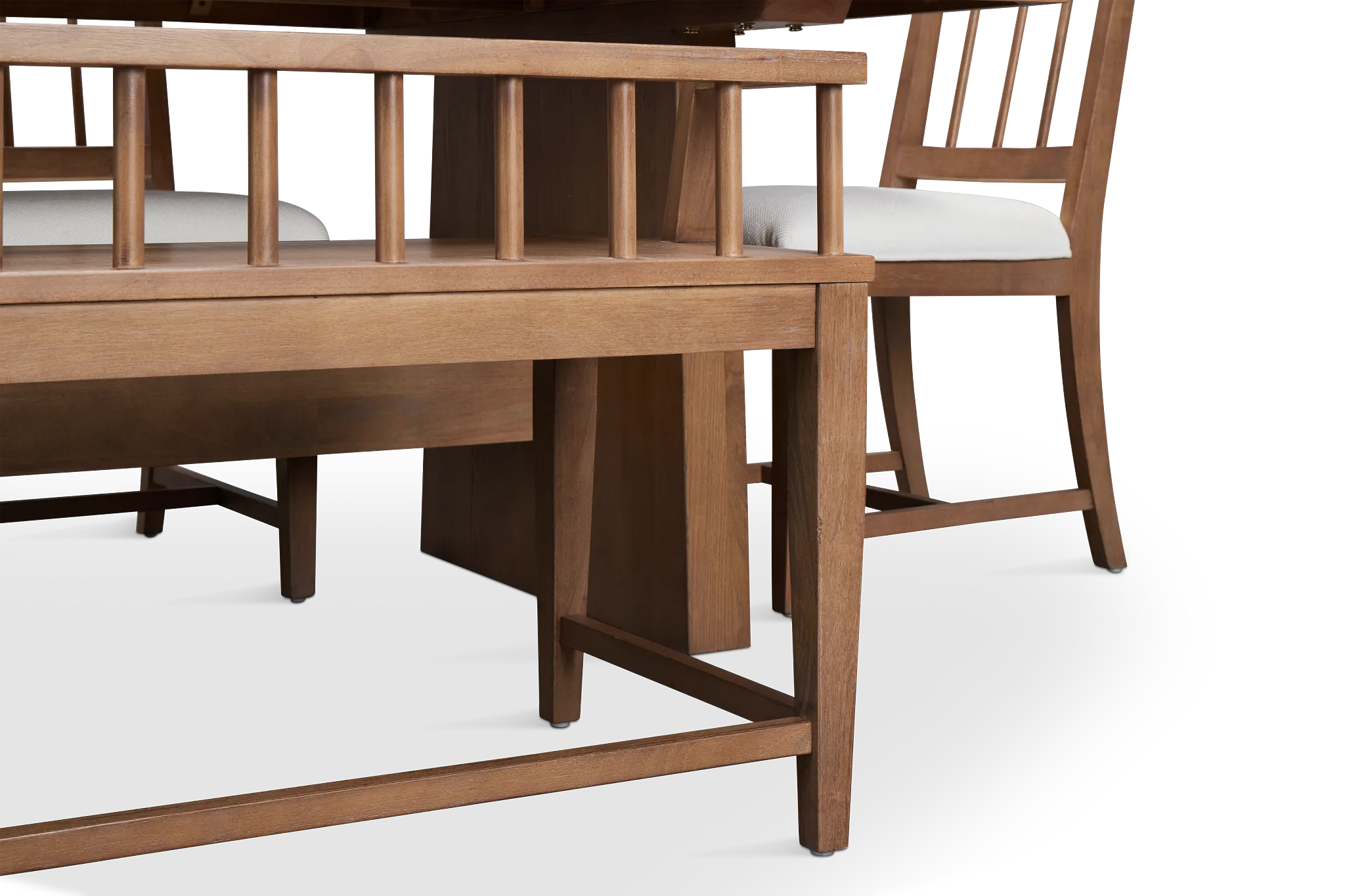 Provo Mid Tone Trestle Table, 4 White Chairs & Bench