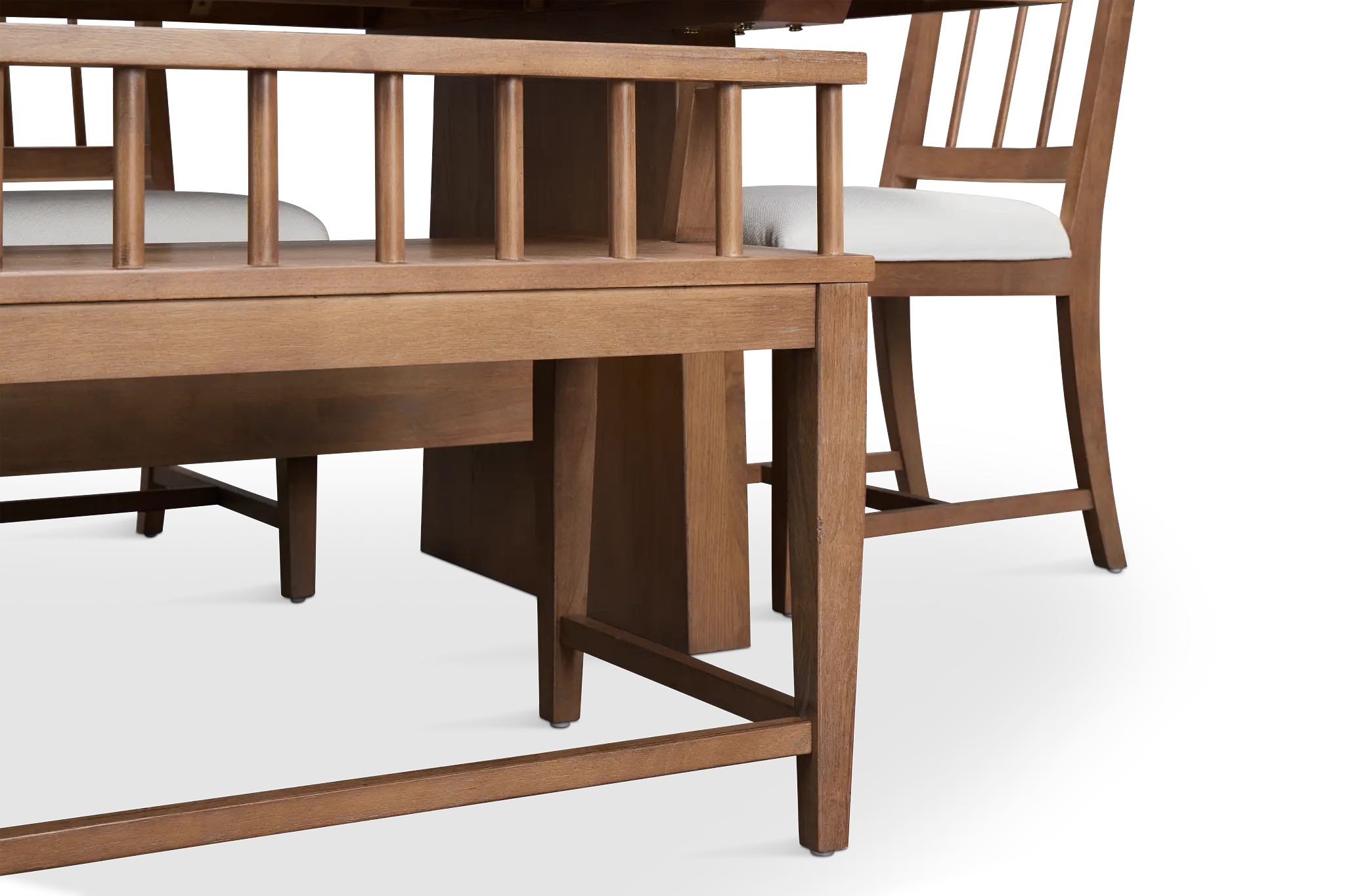 Provo Mid Tone Trestle Table, 4 White Chairs & Bench Provo Mid Tone Trestle Table, 4 White Chairs & Bench