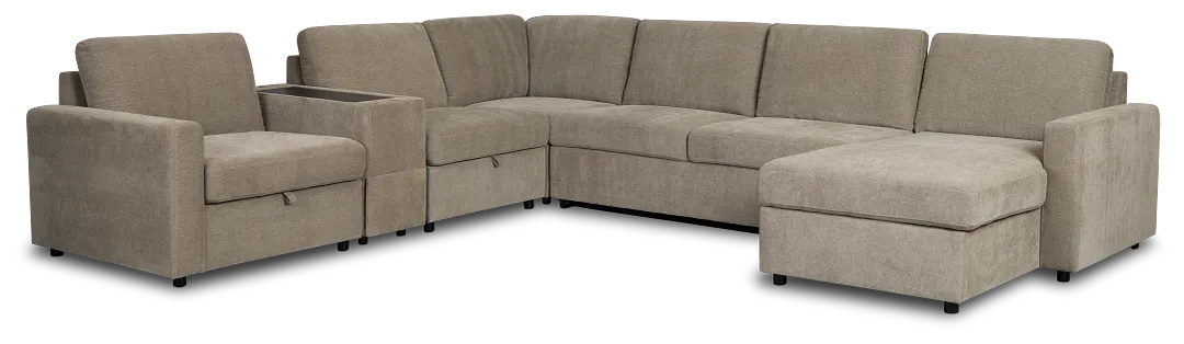 Addie Gray Fabric Medium Right Chaise Sleeper Sectional With Console