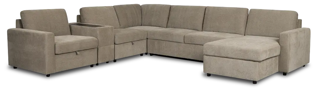 Addie Gray Fabric Medium Right Chaise Sleeper Sectional With Console Addie Gray Fabric Medium Right Chaise Sleeper Sectional With Console