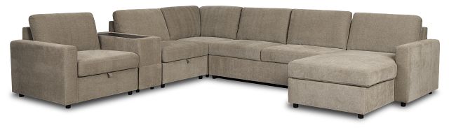 Addie Gray Fabric Medium Right Chaise Sleeper Sectional With Console