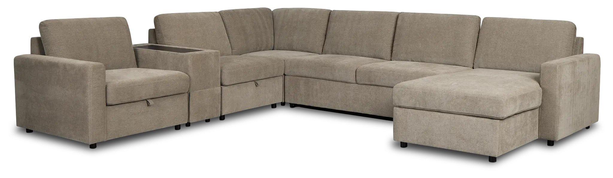 Addie Gray Fabric Medium Right Chaise Sleeper Sectional With Console Addie Gray Fabric Medium Right Chaise Sleeper Sectional With Console