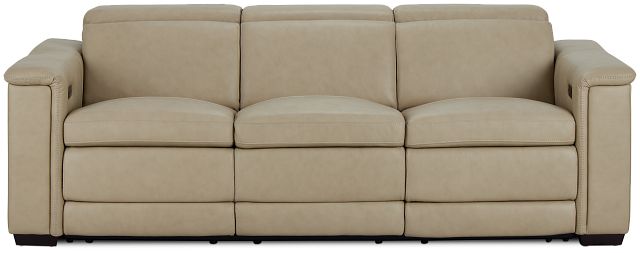 Ainsley Beige Leather Power Reclining Sofa