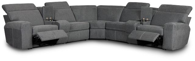 Callum Dark Gray Fabric Large Dual Power Reclining Two-arm Sectional