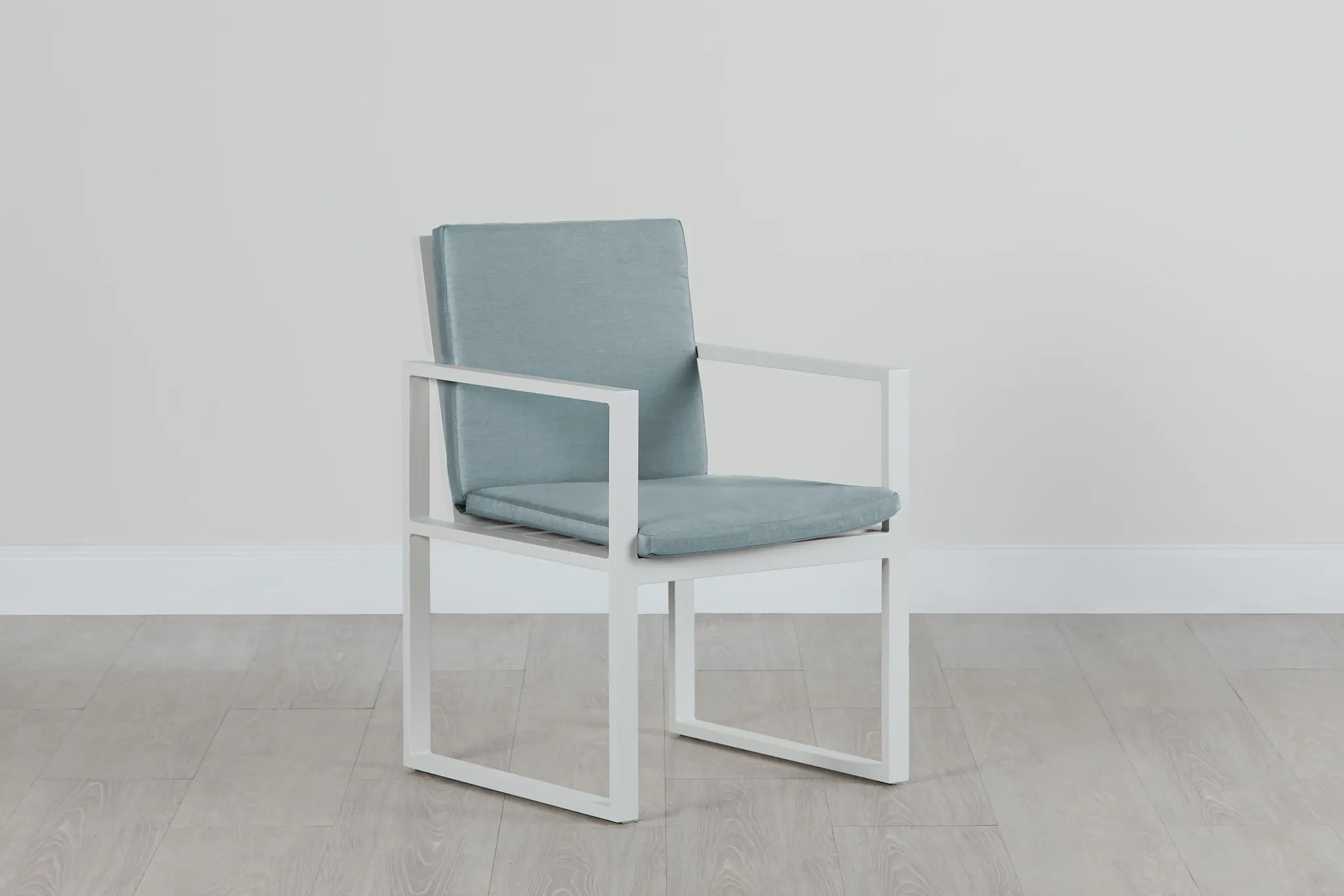 Linear White Teal Aluminum Arm Chair